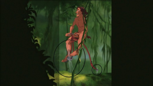 Tarzan using a penny-farthing